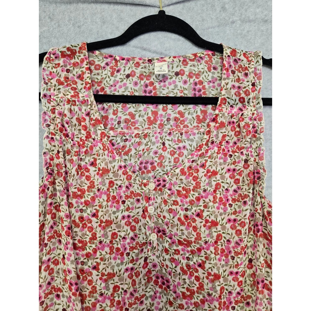 Old Navy Womens S Pink Floral Smocked Blouse Cottagecore Romantic Boho V Neck